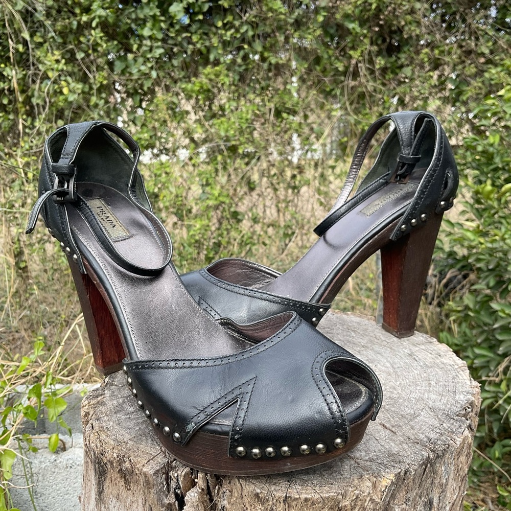 Prada Leather Studded Accents Slingback Sandals size 39